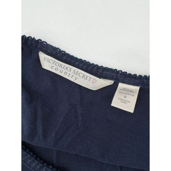Vintage Victoria's Secret Country Sleep Shirt Navy Embroidered Womens Small - Picture 3 of 4